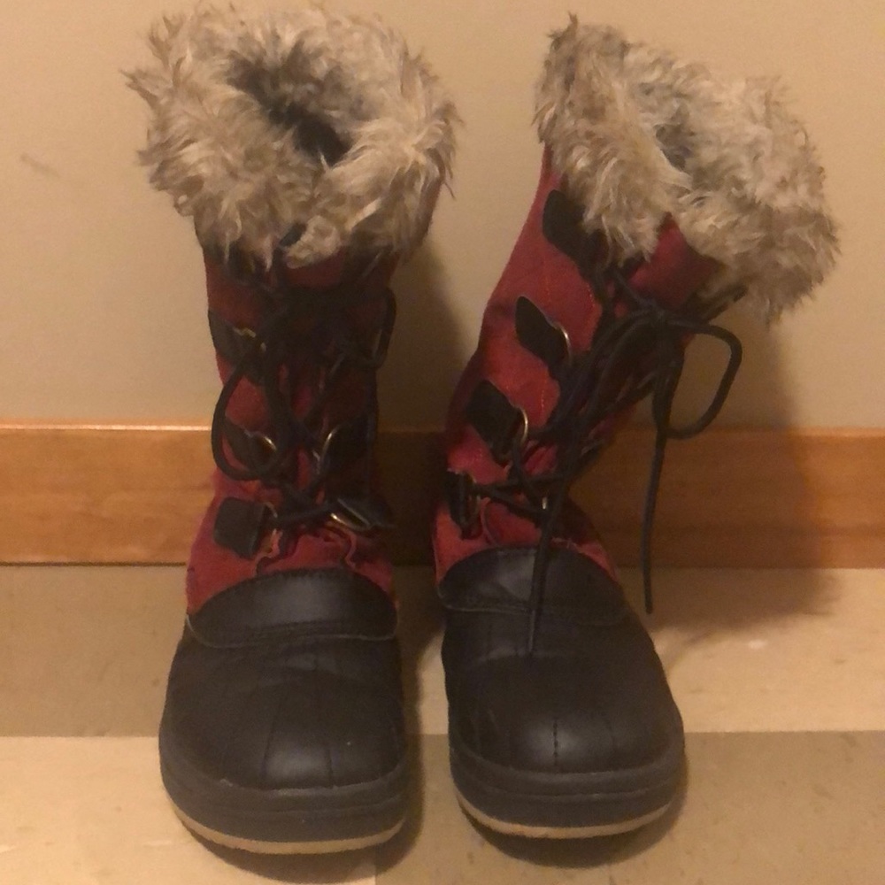 Red and Black Target Brand Leather Winter Boots